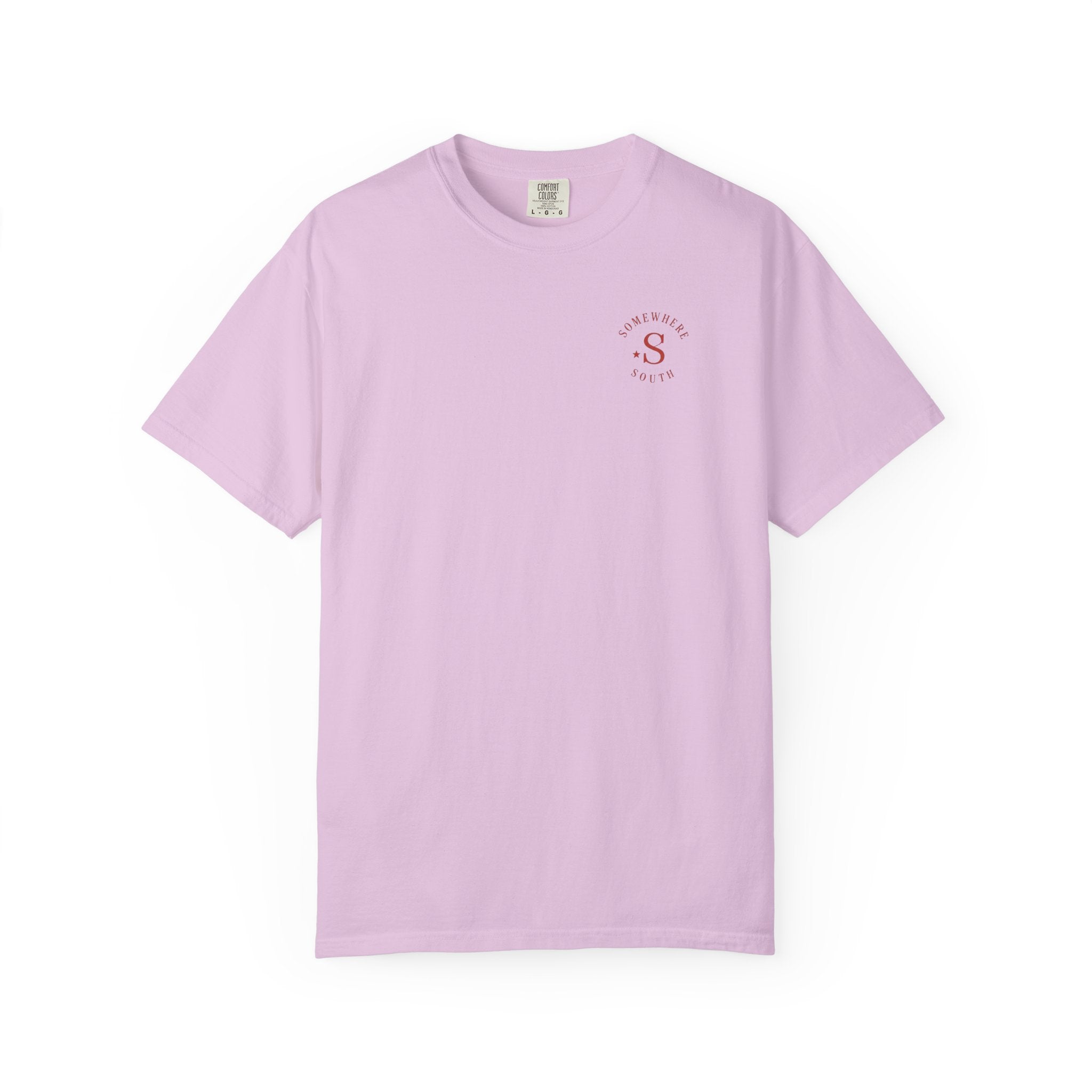 Somewhere South Lake Scene T‑Shirt — American Flag Sunset Graphic Tee