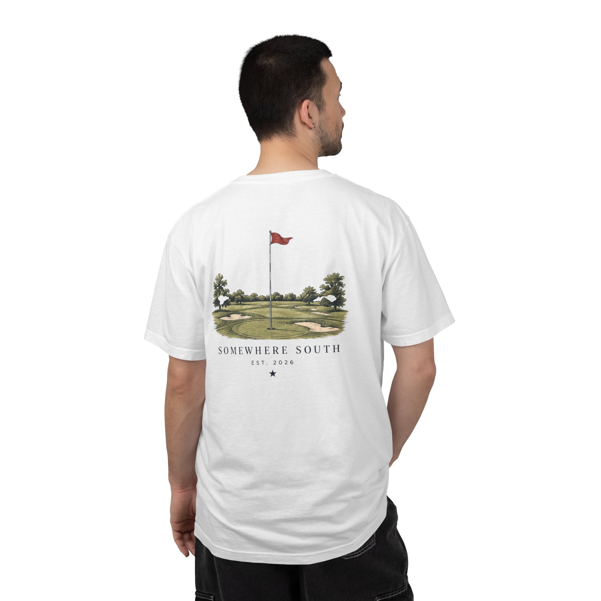 Golf Green Illustration T-Shirt — "Somewhere South" Back Print