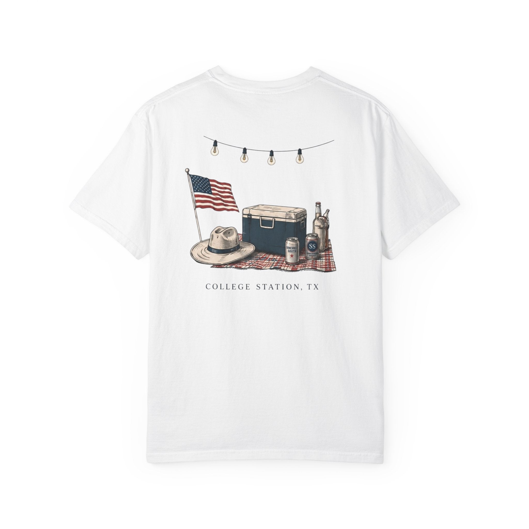 Patriotic Tailgate T-Shirt — "Good Times, Cold Drinks" College Station Graphic
