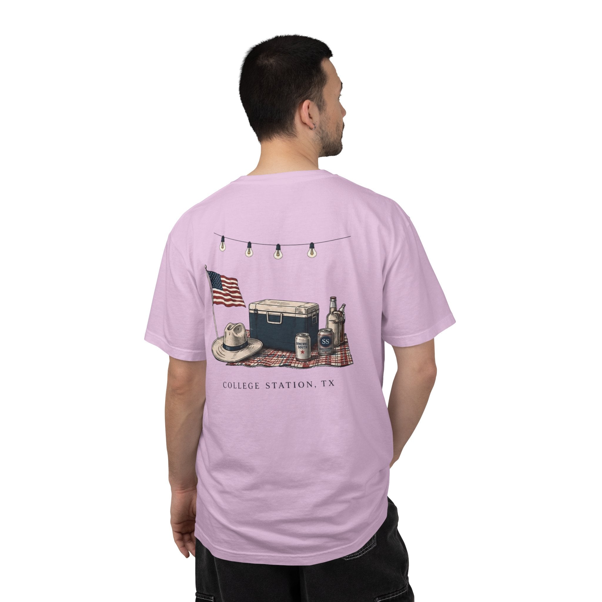 Patriotic Tailgate T-Shirt — "Good Times, Cold Drinks" College Station Graphic