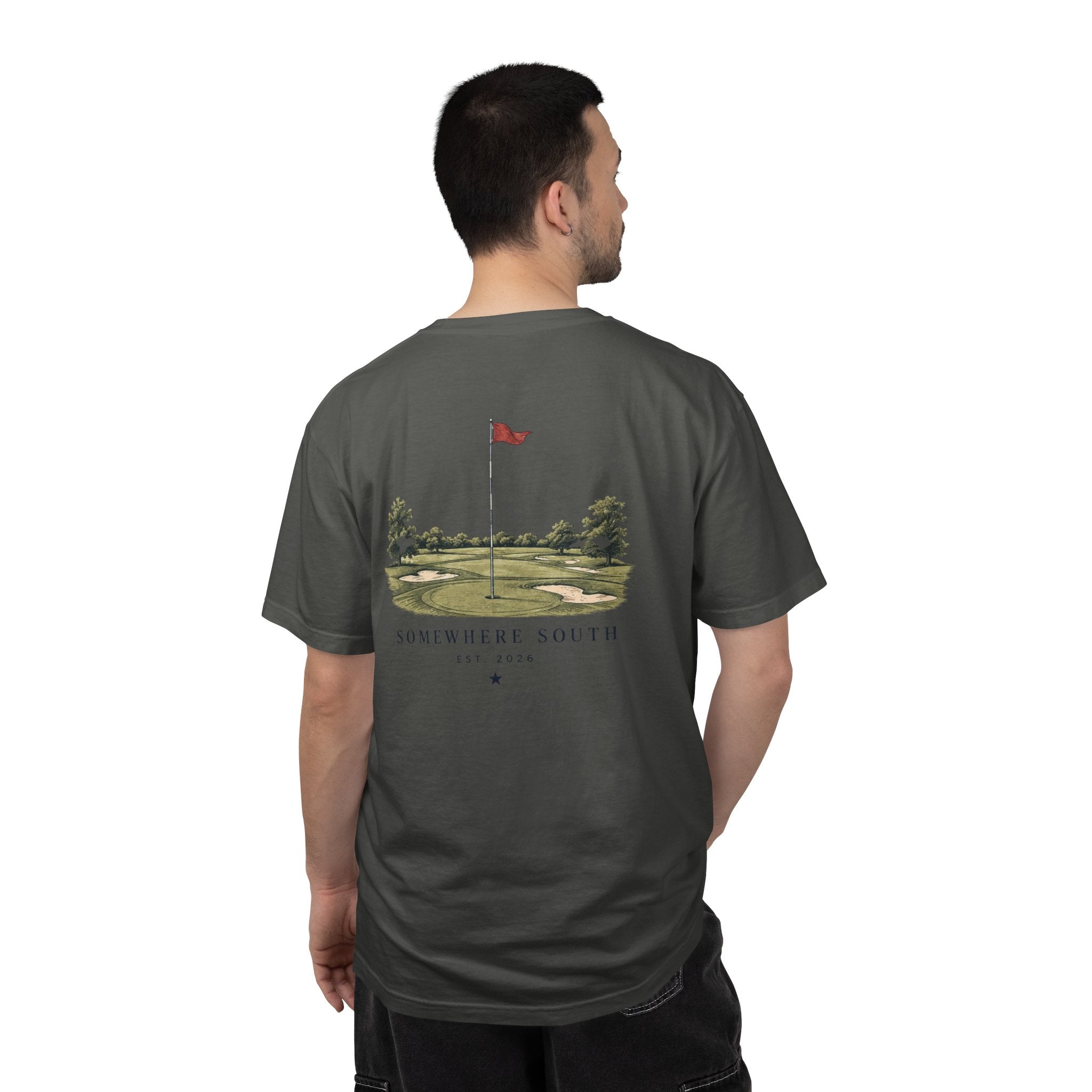 Golf Green Illustration T-Shirt — "Somewhere South" Back Print