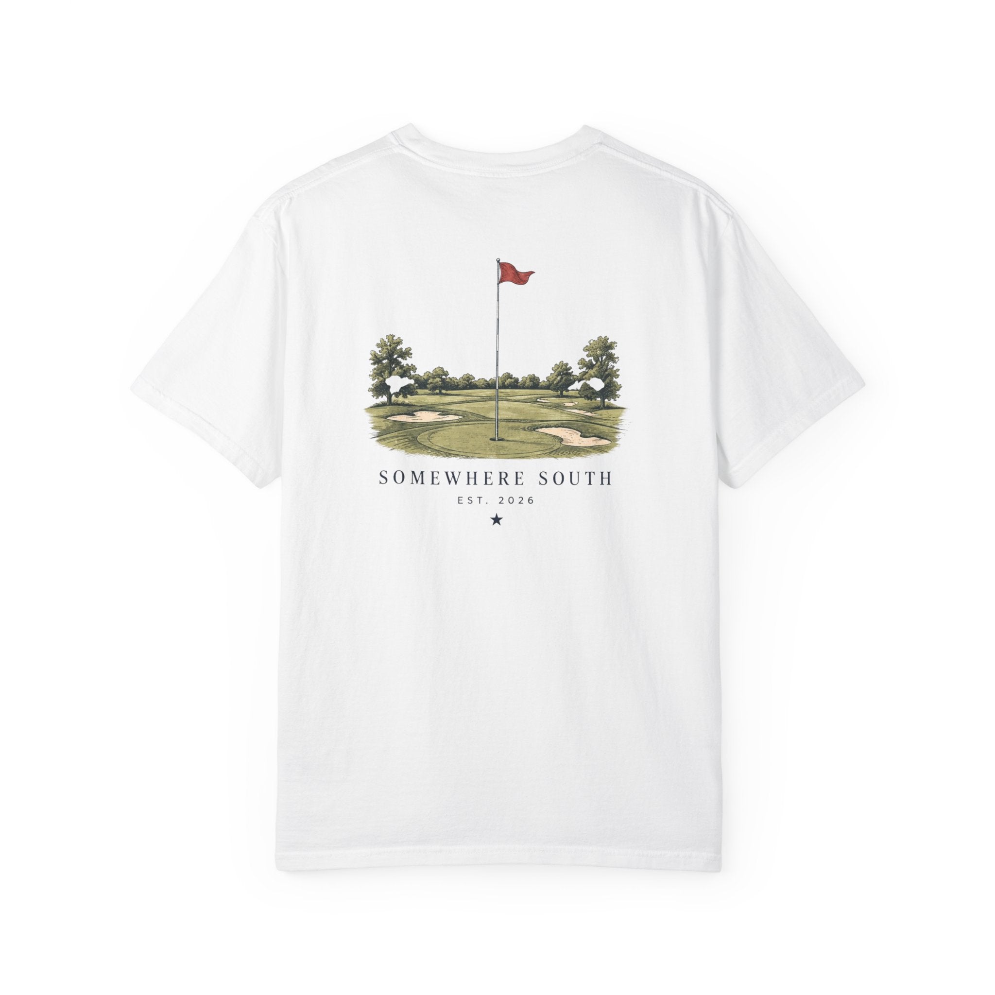 Golf Green Illustration T-Shirt — "Somewhere South" Back Print