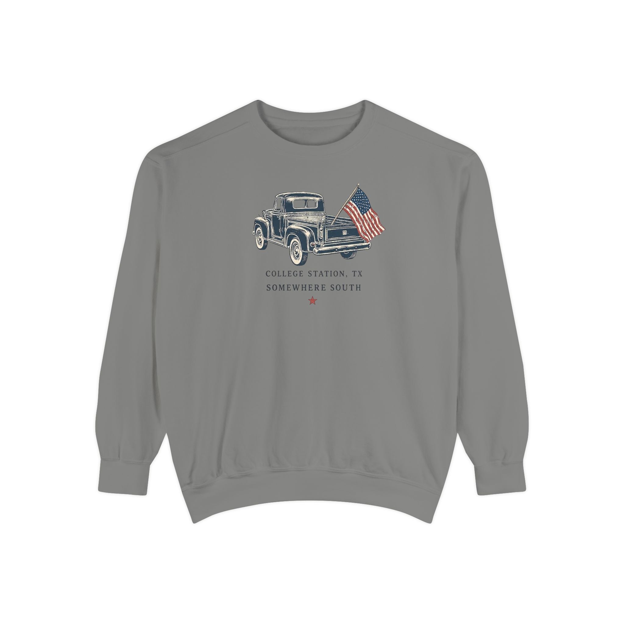 Vintage Truck Sweatshirt — College Station, TX with American Flag