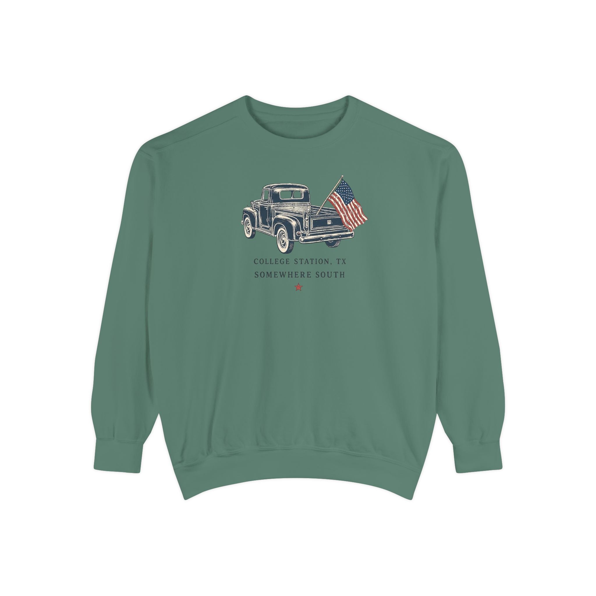 Vintage Truck Sweatshirt — College Station, TX with American Flag