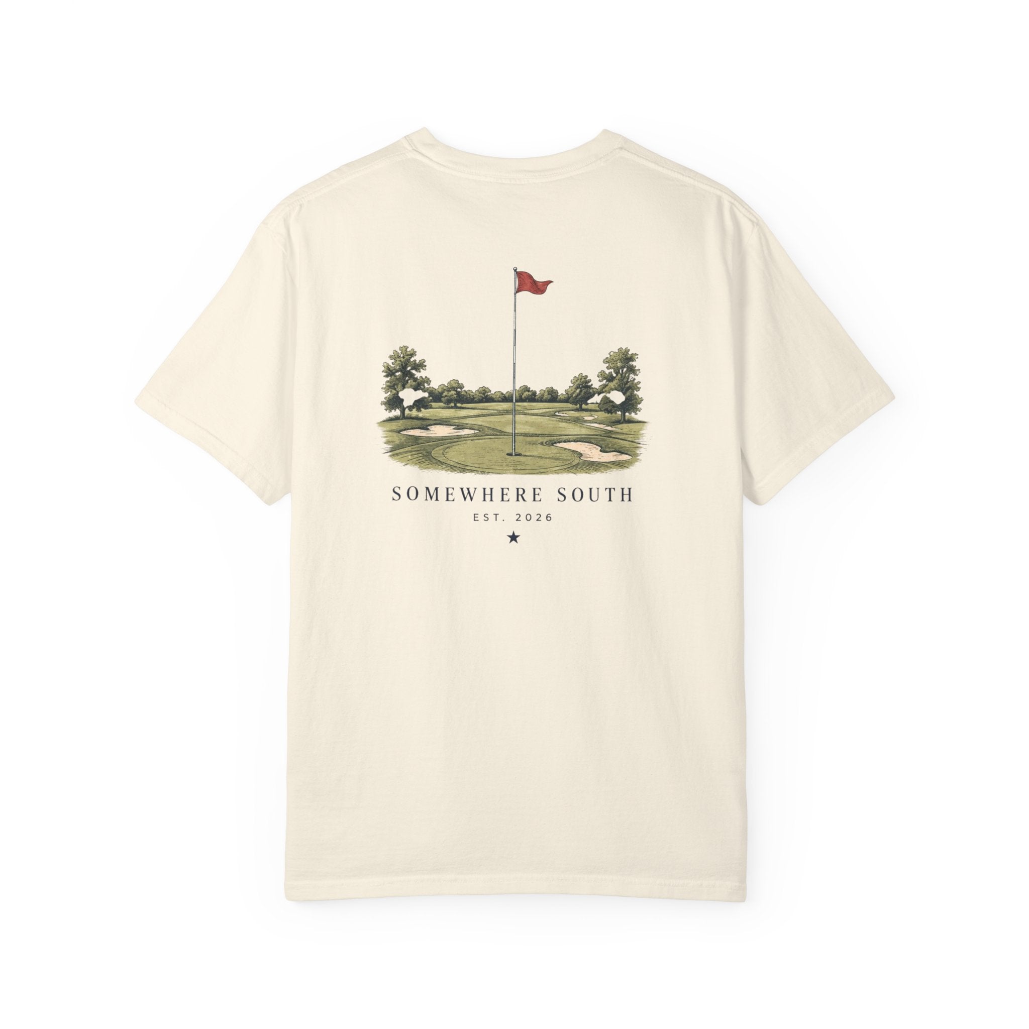 Golf Green Illustration T-Shirt — "Somewhere South" Back Print