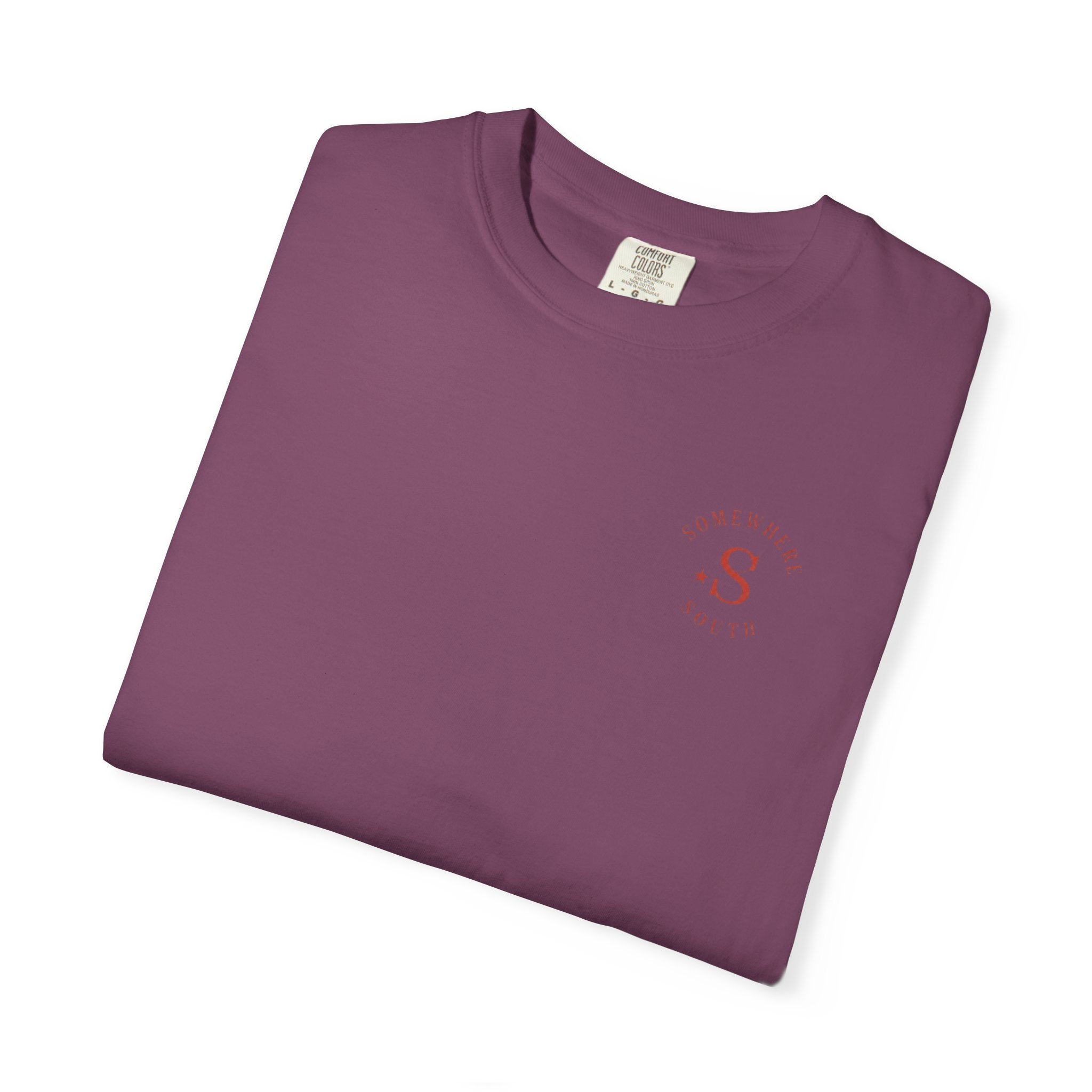 Somewhere South Lake Scene T‑Shirt — American Flag Sunset Graphic Tee