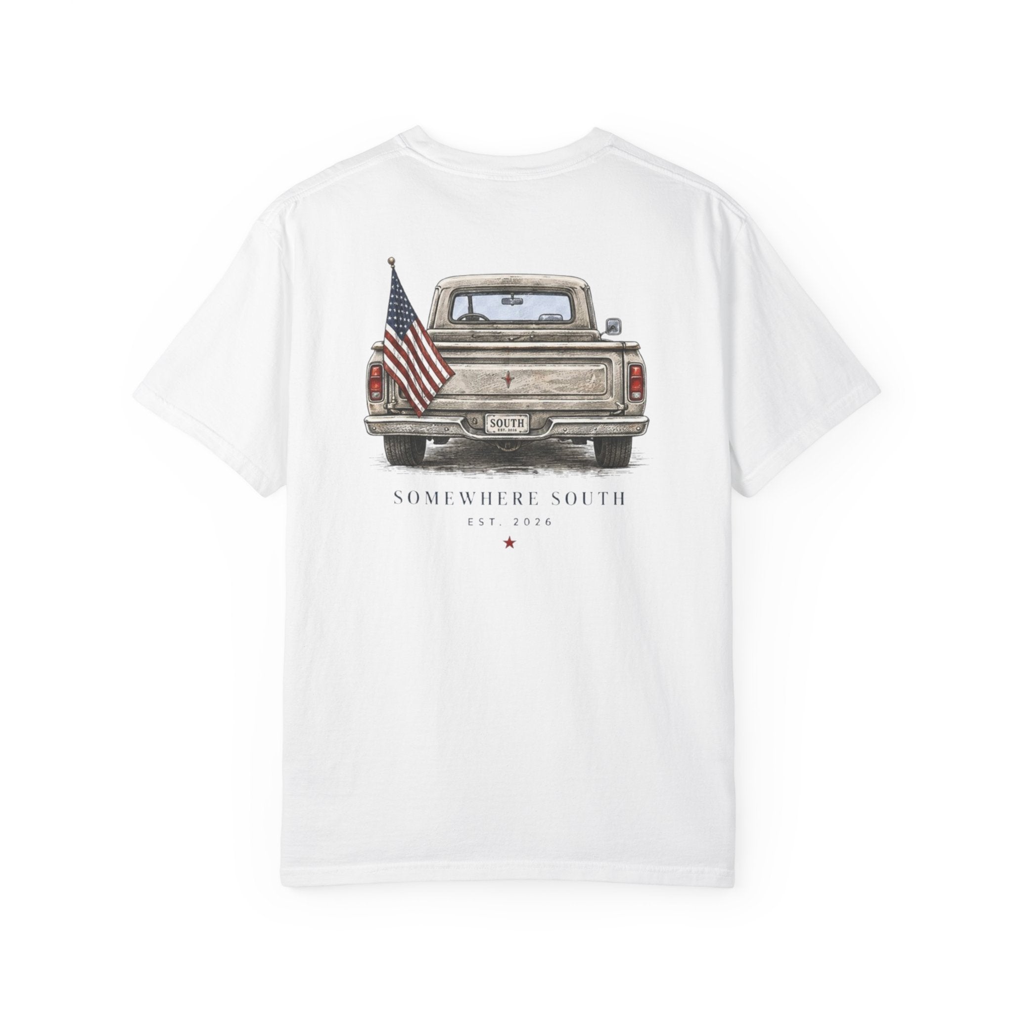 Somewhere South Truck T-Shirt — Vintage American Flag Pickup Tee