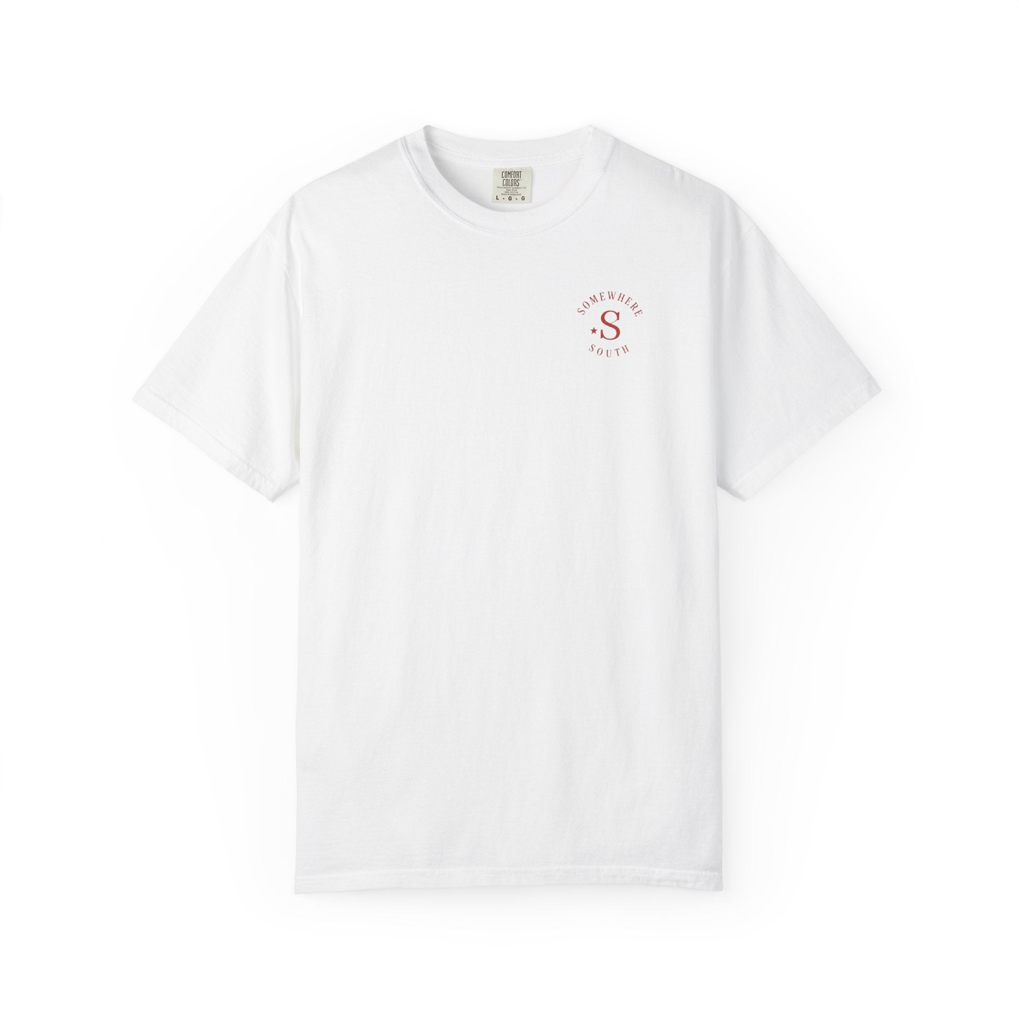 Somewhere South Lake Scene T‑Shirt — American Flag Sunset Graphic Tee