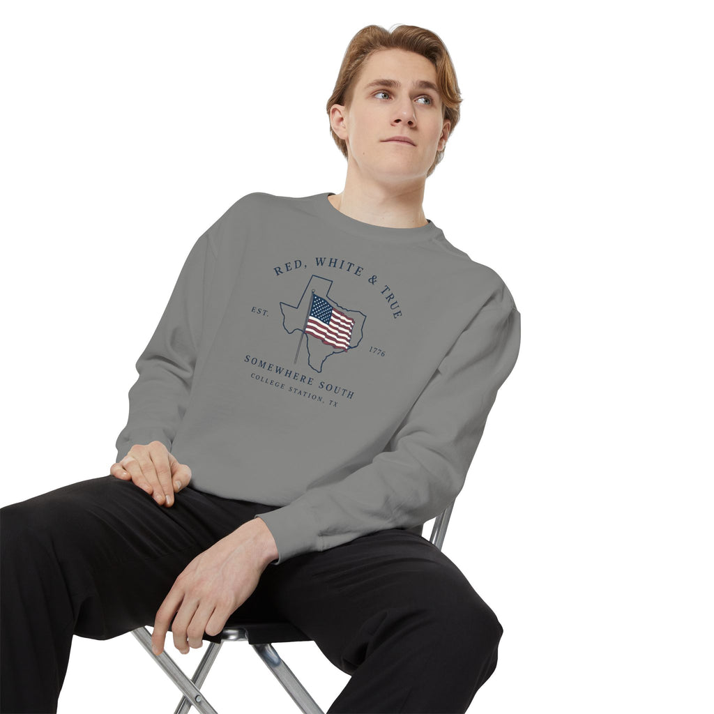 Red, White & True Sweatshirt — American Flag Texas Graphic Crewneck