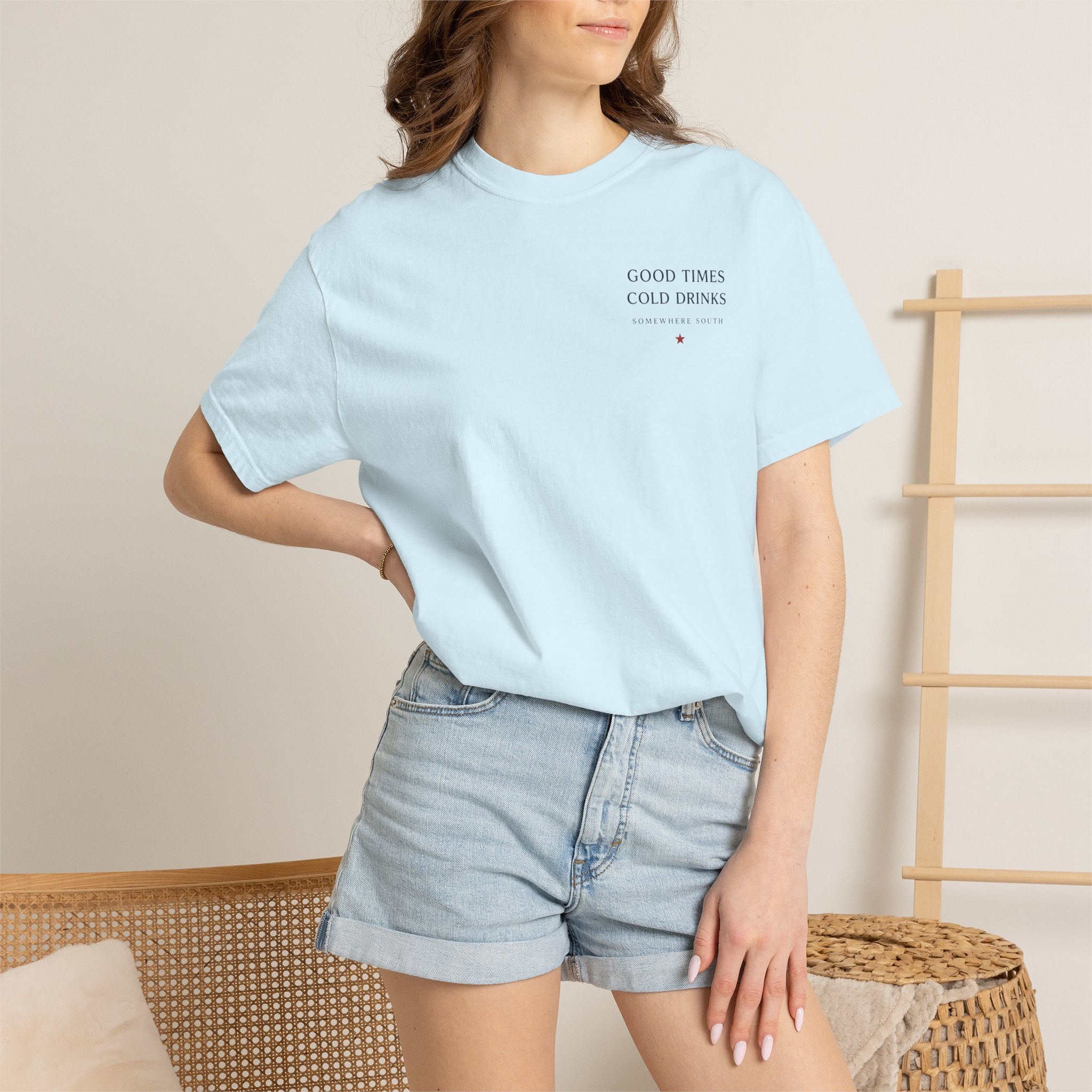 Patriotic Tailgate T-Shirt — "Good Times, Cold Drinks" College Station Graphic