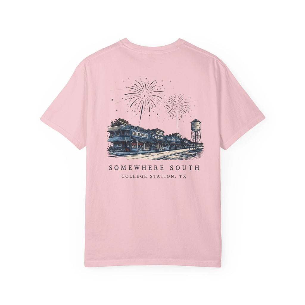 Somewhere South College Station T-Shirt — Scenic Fireworks Comfort Tee