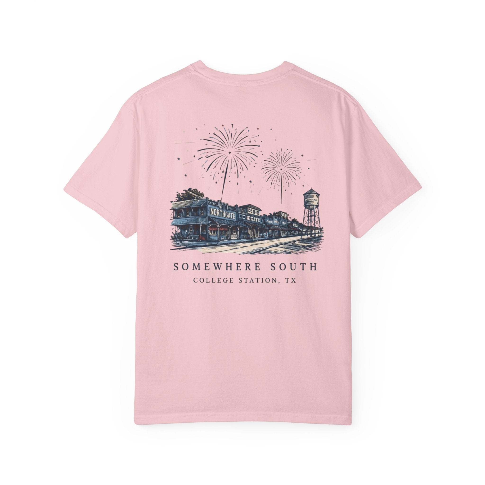 Somewhere South College Station T-Shirt — Scenic Fireworks Comfort Tee