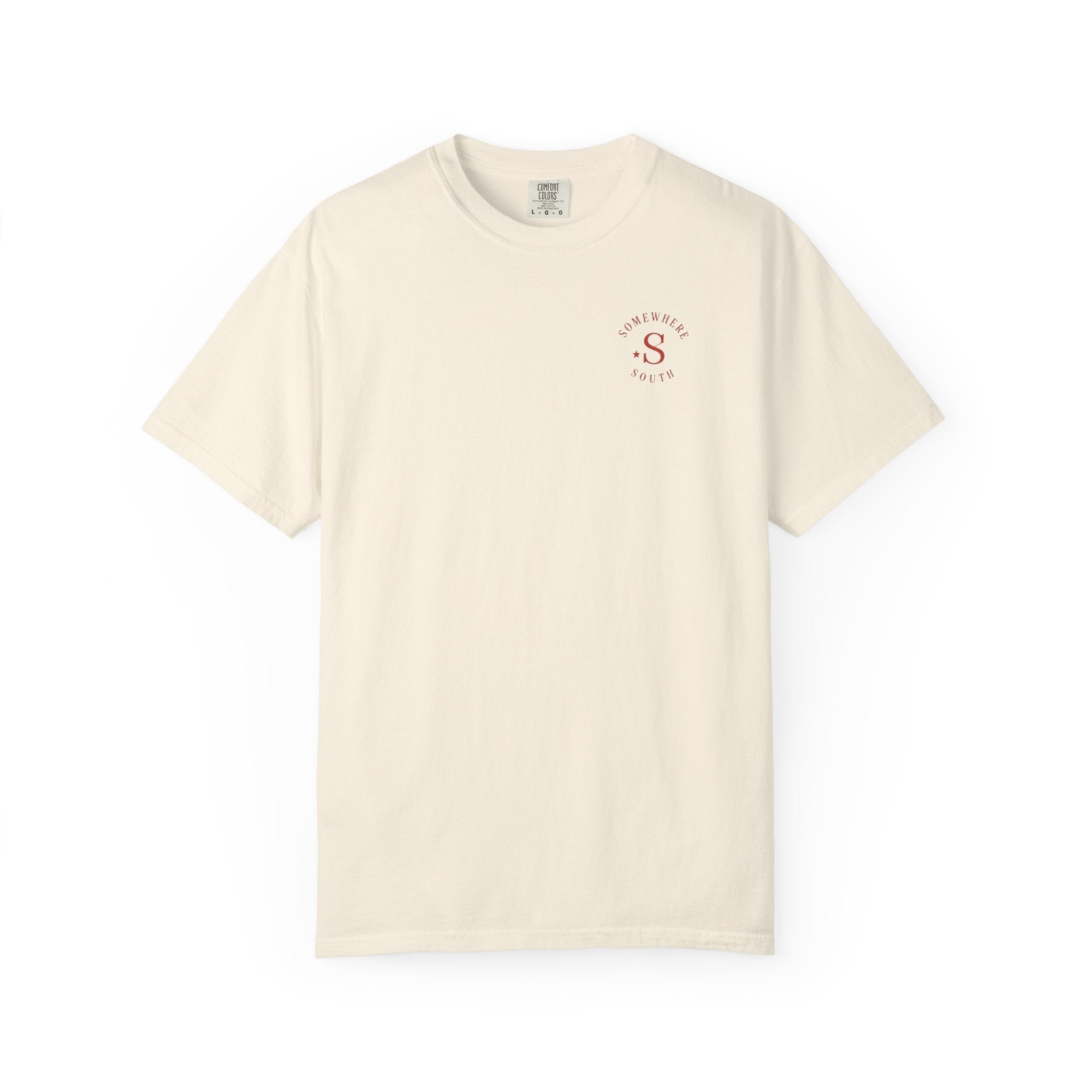 Somewhere South Lake Scene T‑Shirt — American Flag Sunset Graphic Tee