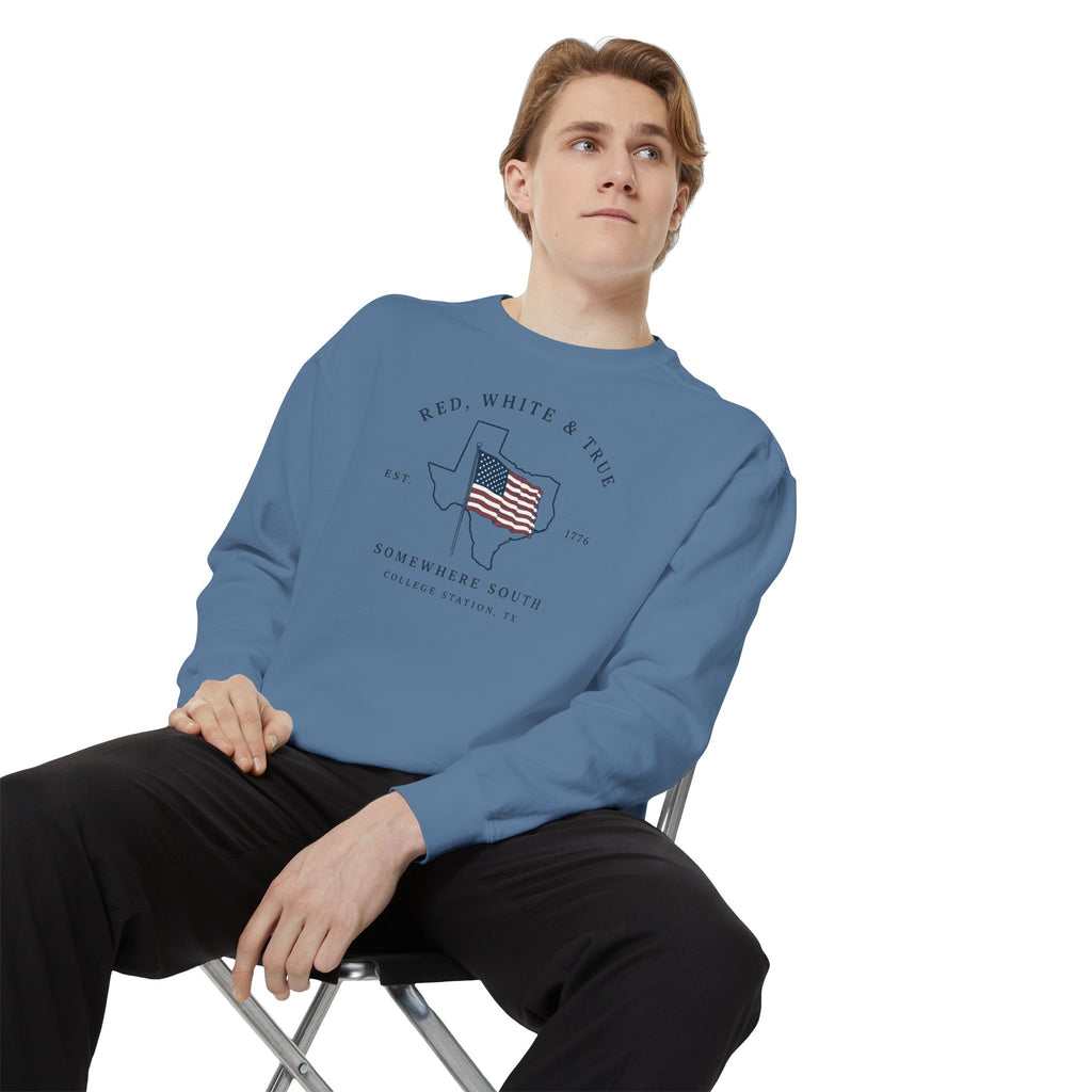 Red, White & True Sweatshirt — American Flag Texas Graphic Crewneck