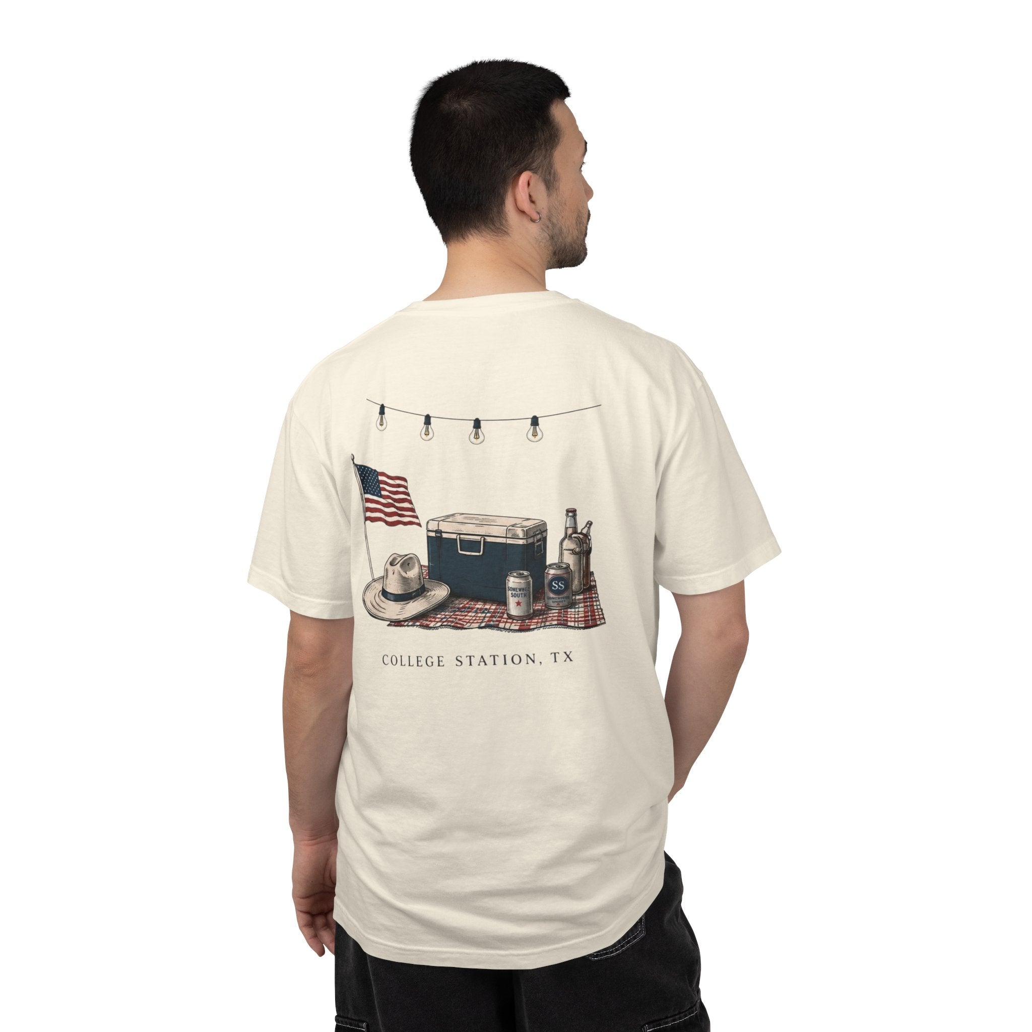 Patriotic Tailgate T-Shirt — "Good Times, Cold Drinks" College Station Graphic
