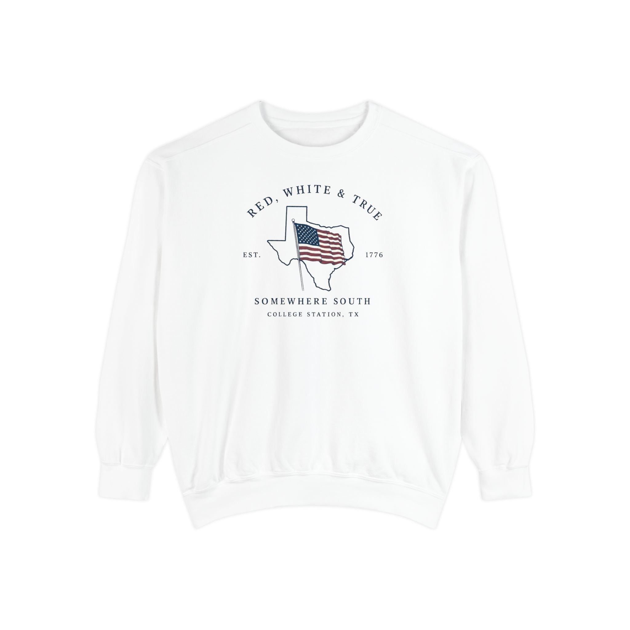 Red, White & True Sweatshirt — American Flag Texas Graphic Crewneck