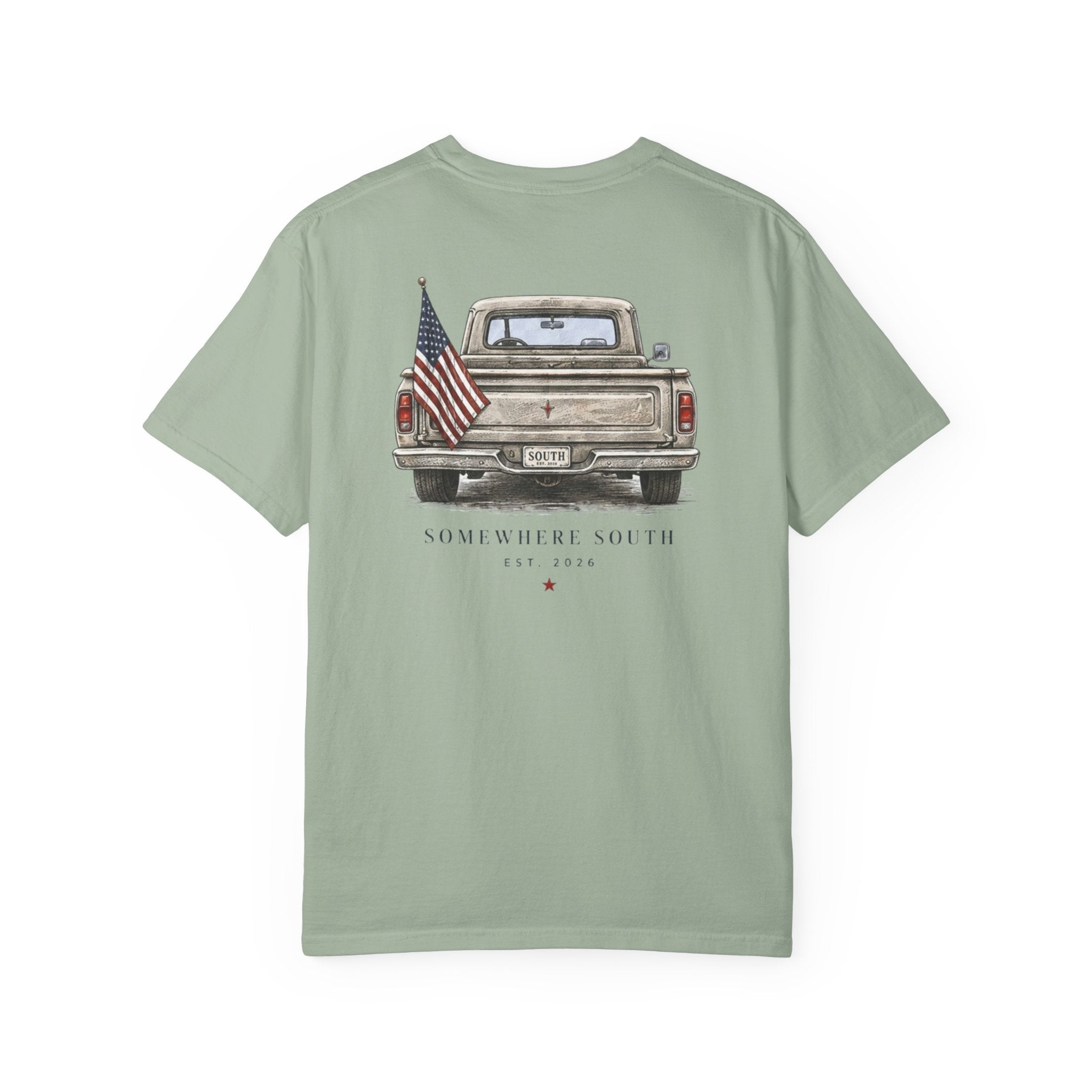 Somewhere South Truck T-Shirt — Vintage American Flag Pickup Tee