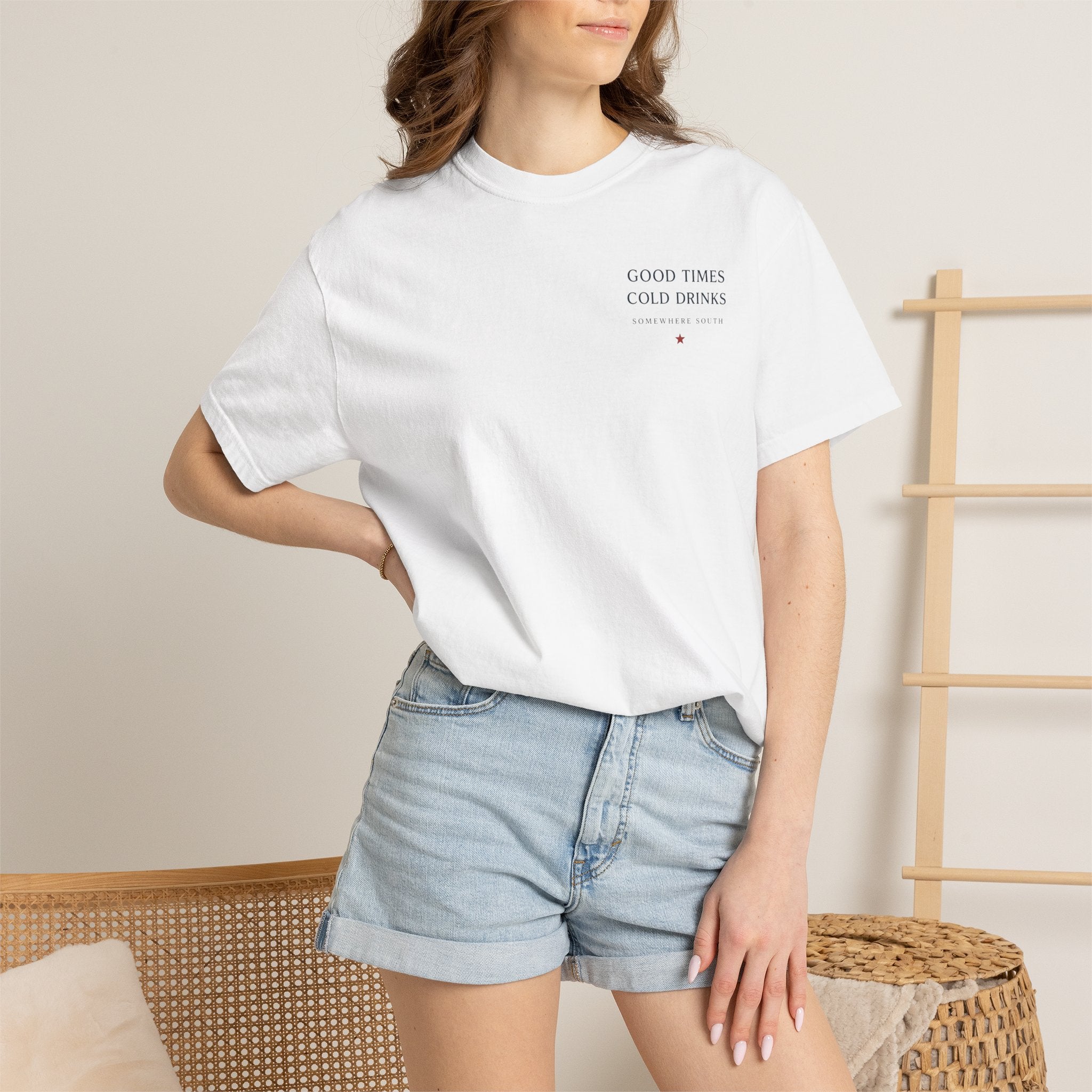 Patriotic Tailgate T-Shirt — "Good Times, Cold Drinks" College Station Graphic