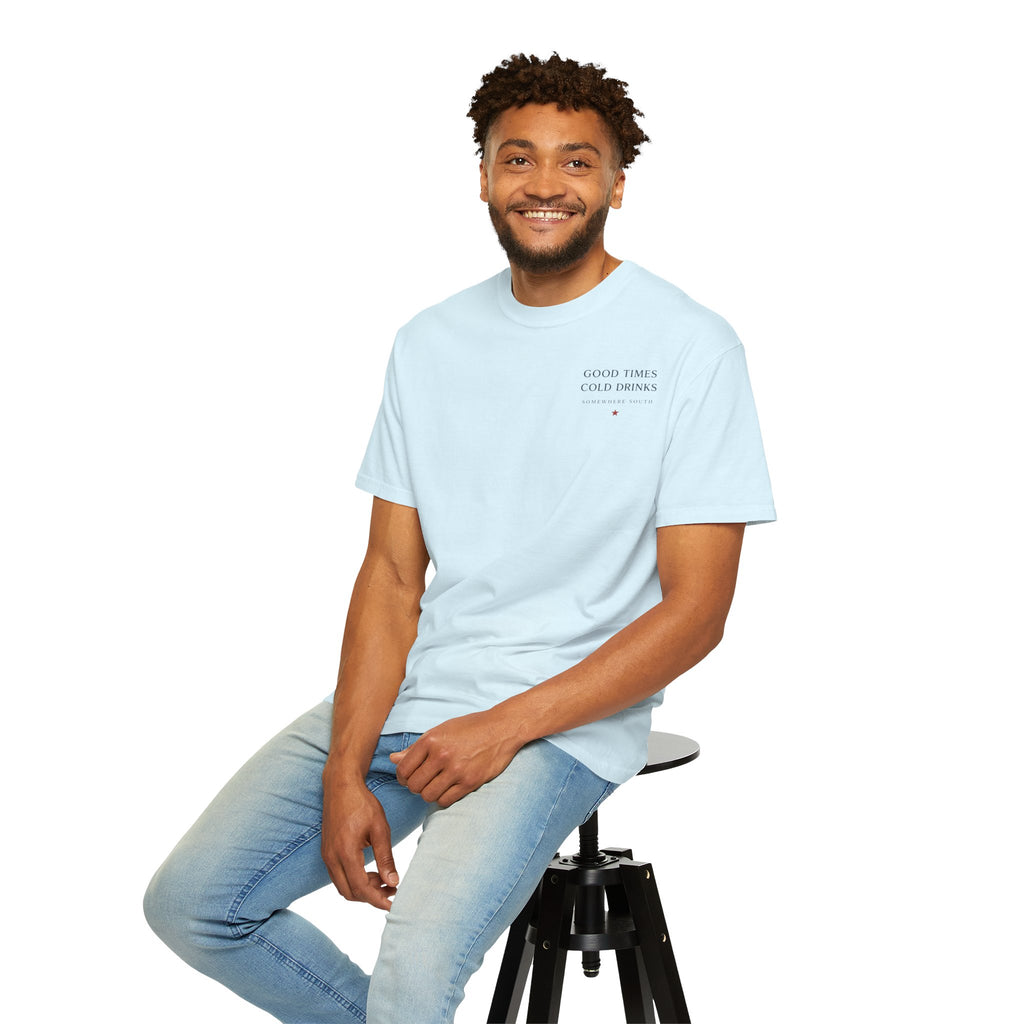 Patriotic Tailgate T-Shirt — "Good Times, Cold Drinks" College Station Graphic