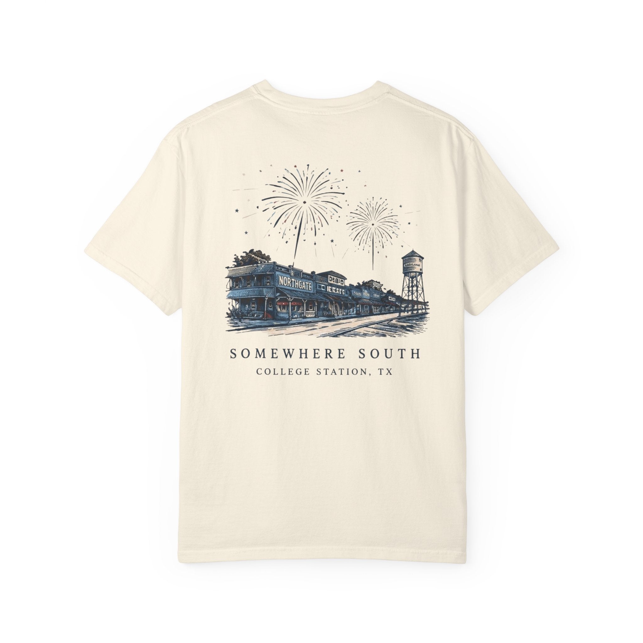 Somewhere South College Station T-Shirt — Scenic Fireworks Comfort Tee