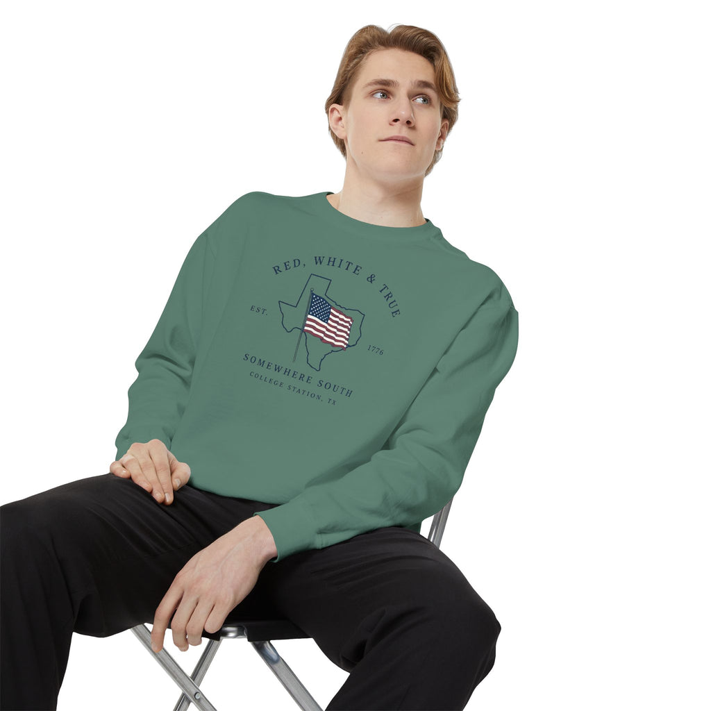 Red, White & True Sweatshirt — American Flag Texas Graphic Crewneck