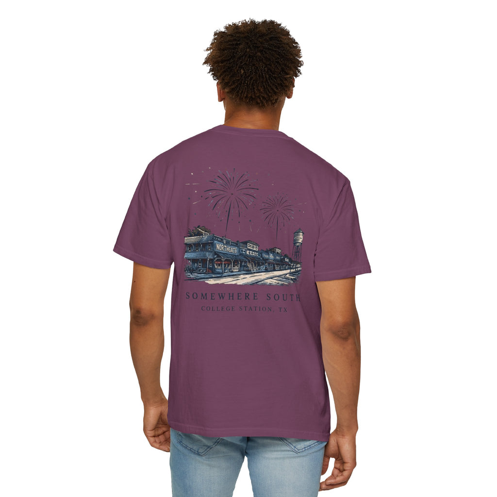 Somewhere South College Station T-Shirt — Scenic Fireworks Comfort Tee