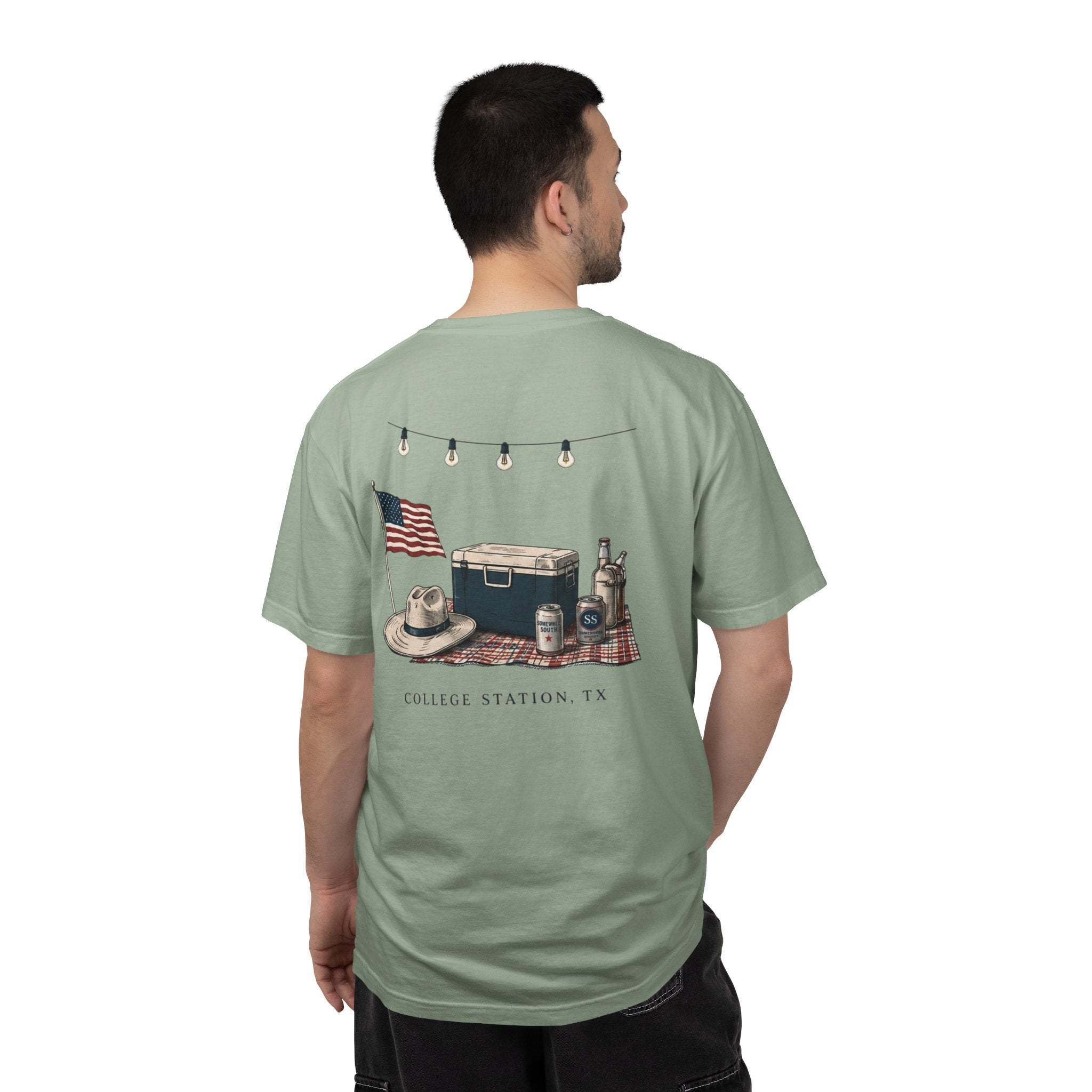 Patriotic Tailgate T-Shirt — "Good Times, Cold Drinks" College Station Graphic