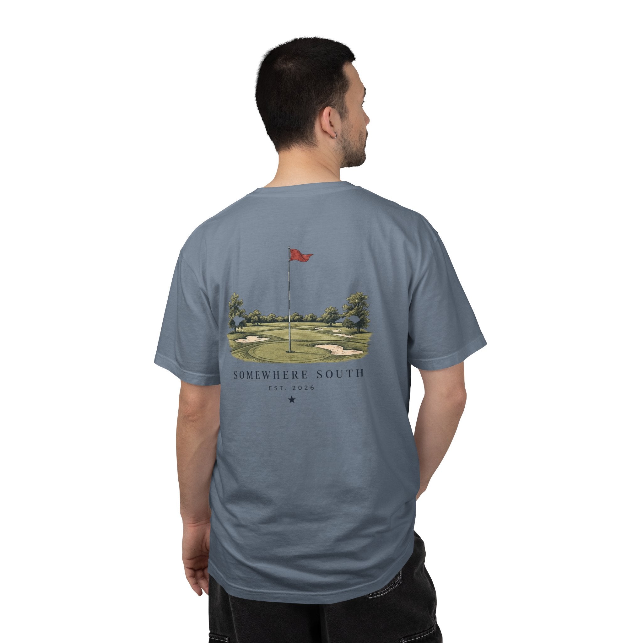 Golf Green Illustration T-Shirt — "Somewhere South" Back Print