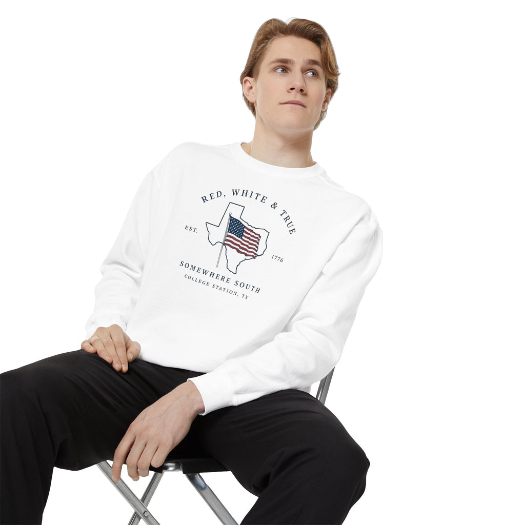 Red, White & True Sweatshirt — American Flag Texas Graphic Crewneck