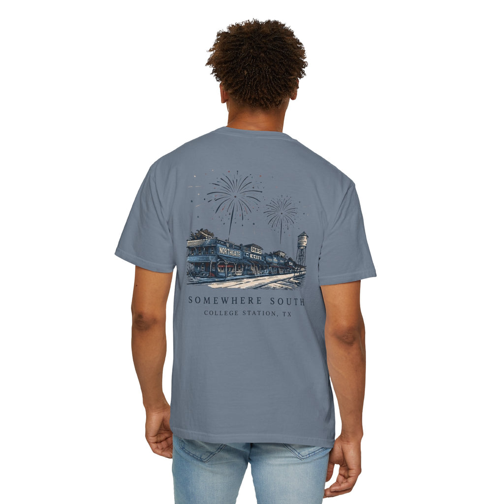 Somewhere South College Station T-Shirt — Scenic Fireworks Comfort Tee