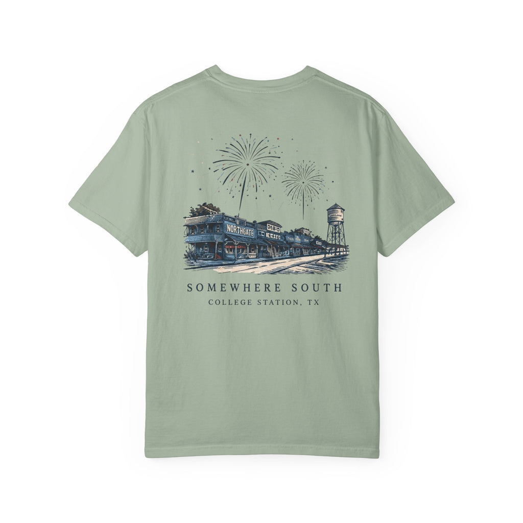 Somewhere South College Station T-Shirt — Scenic Fireworks Comfort Tee
