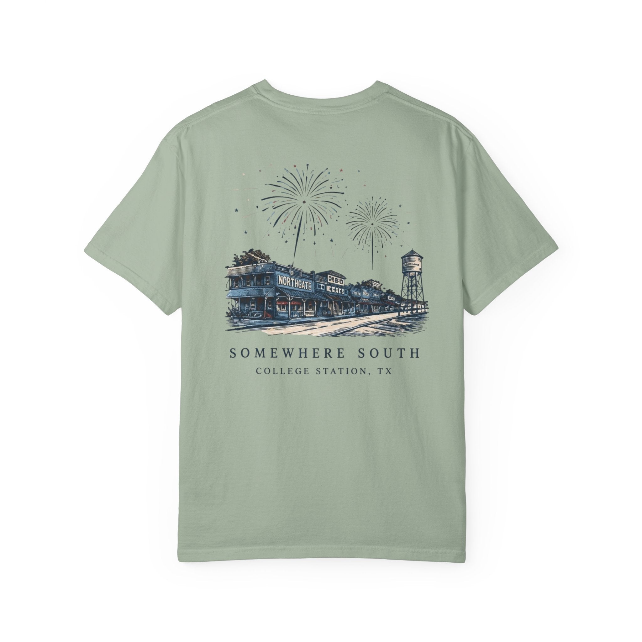 Somewhere South College Station T-Shirt — Scenic Fireworks Comfort Tee