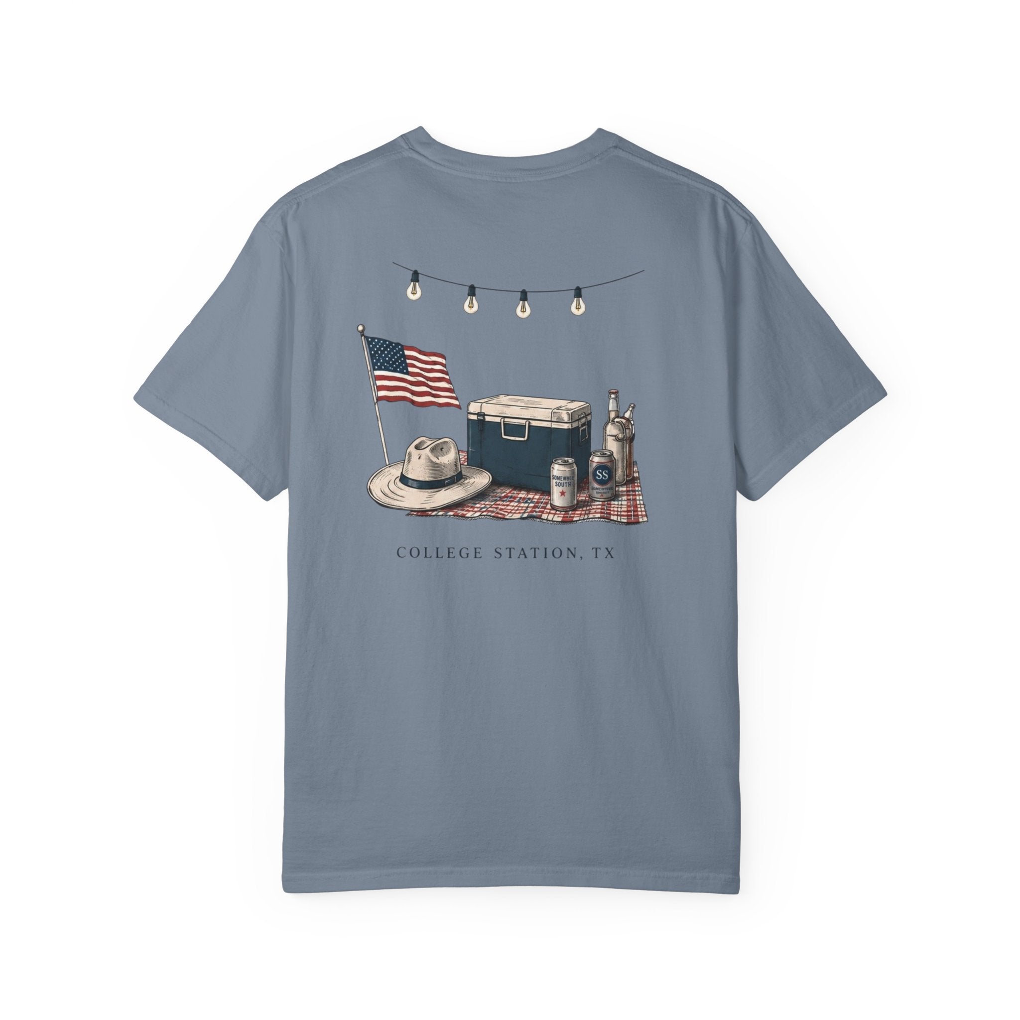Patriotic Tailgate T-Shirt — "Good Times, Cold Drinks" College Station Graphic