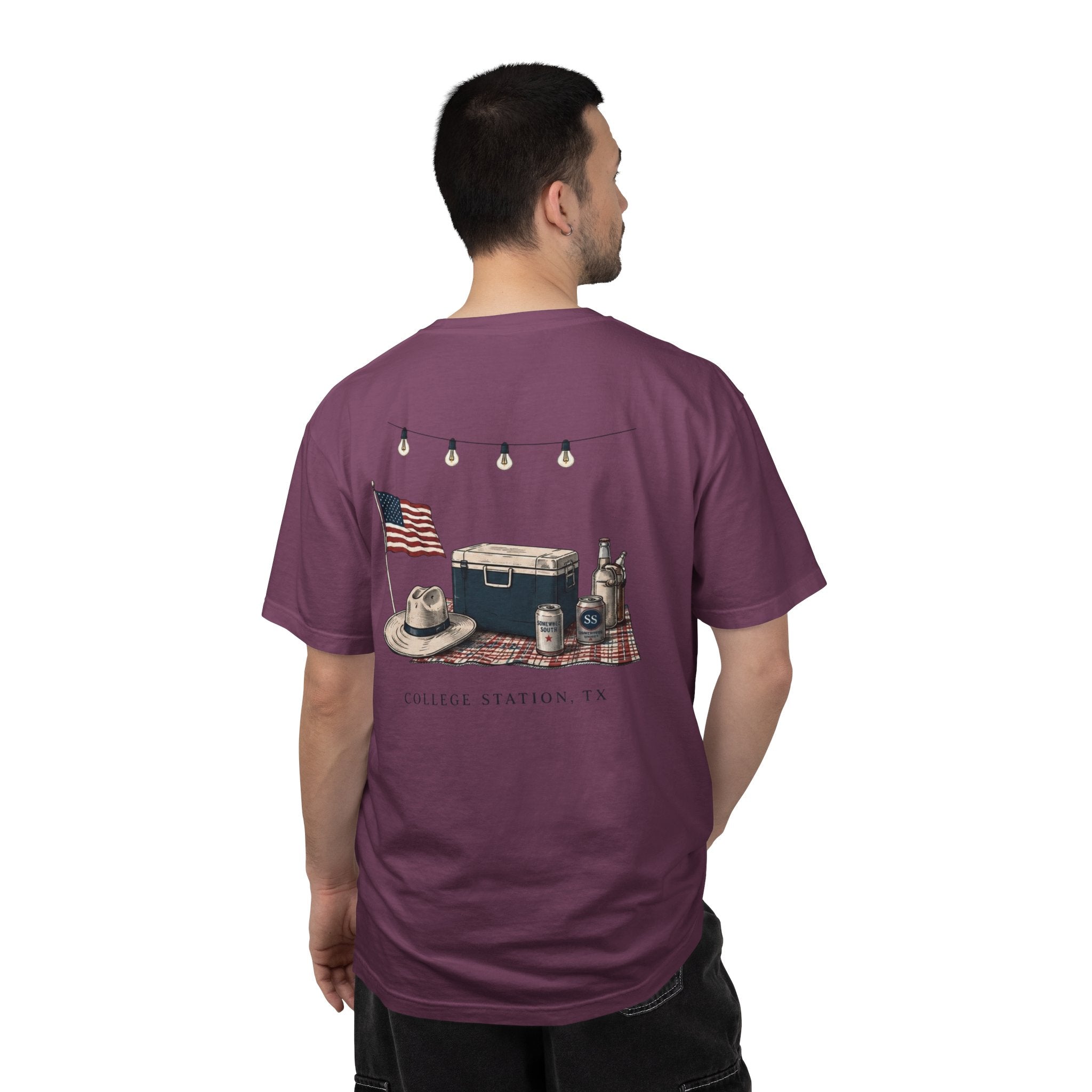 Patriotic Tailgate T-Shirt — "Good Times, Cold Drinks" College Station Graphic