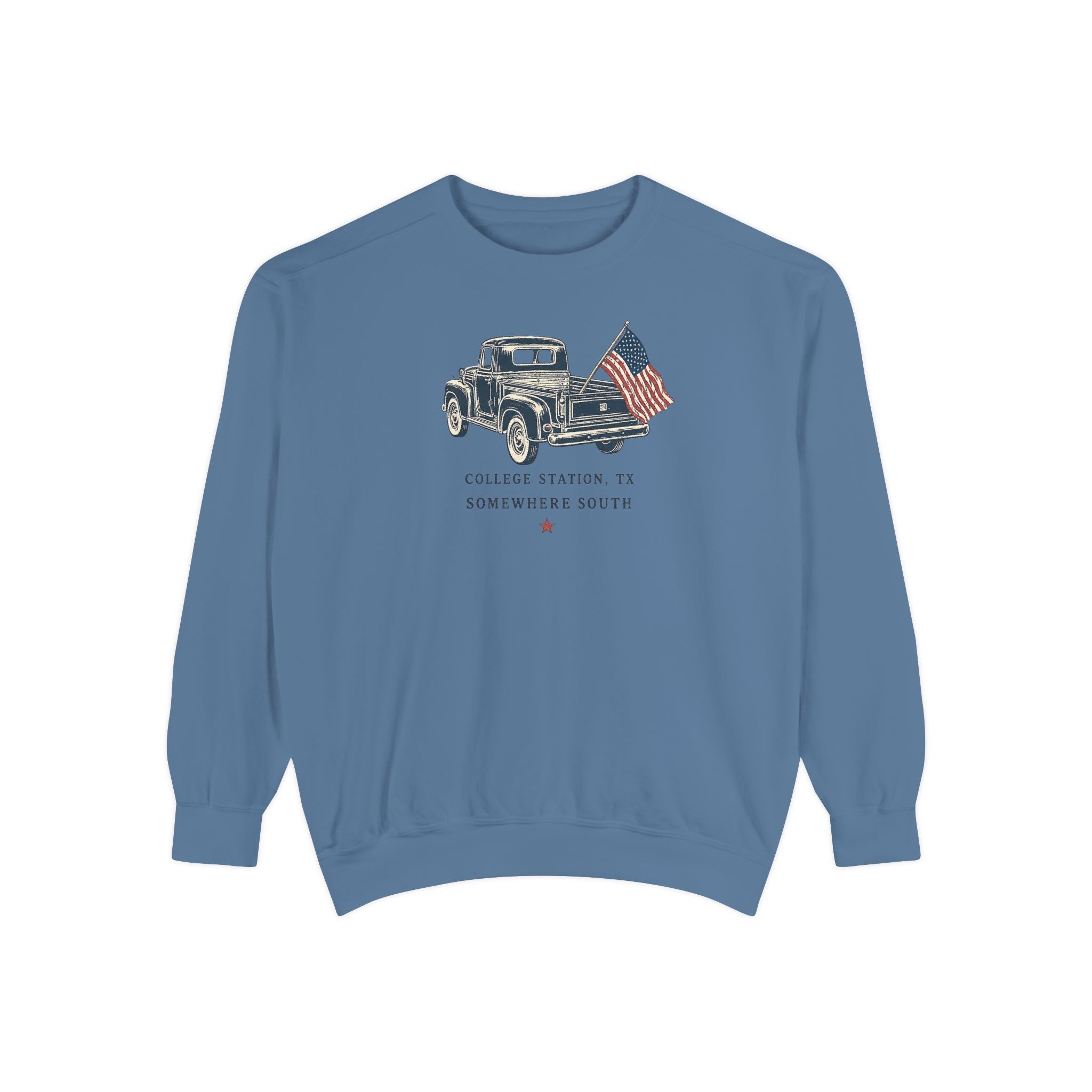 Vintage Truck Sweatshirt — College Station, TX with American Flag