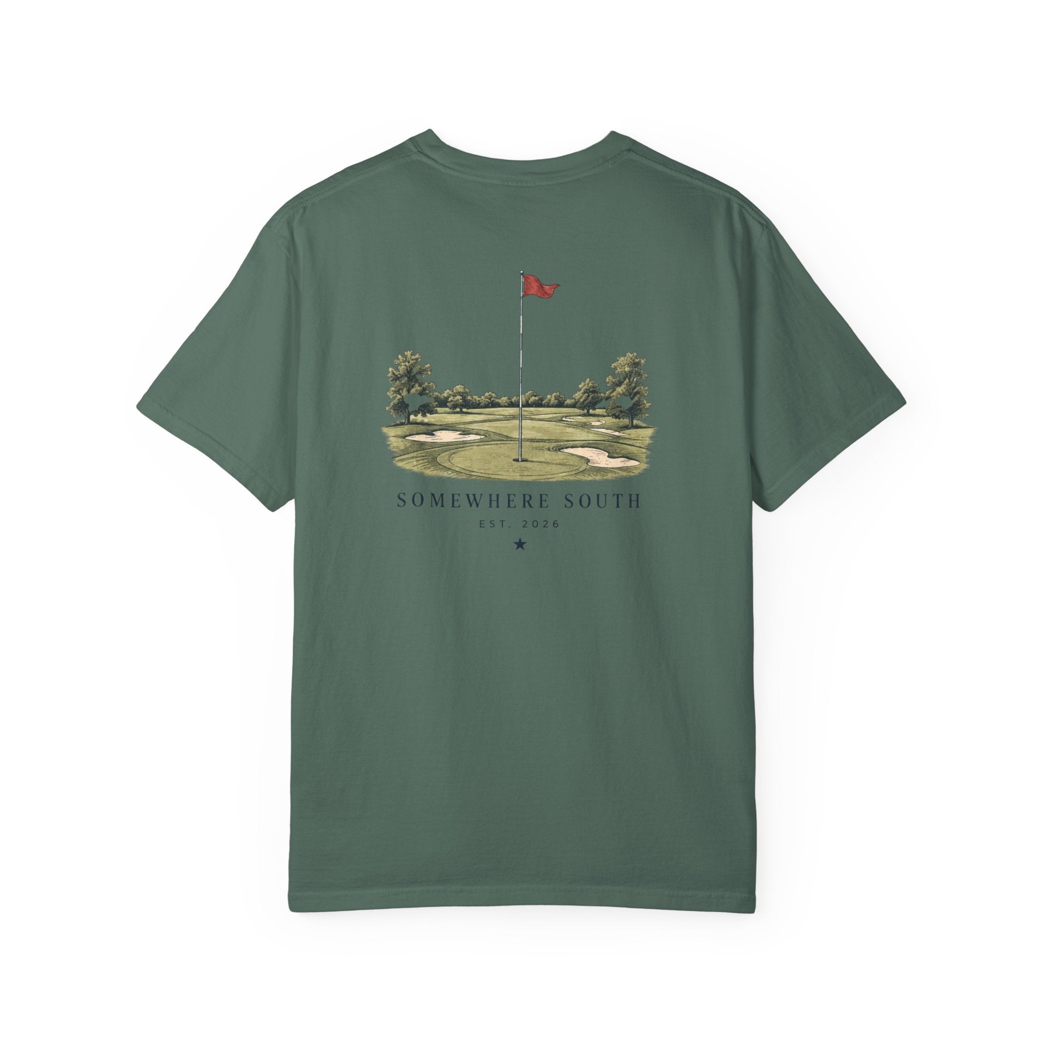 Golf Green Illustration T-Shirt — "Somewhere South" Back Print