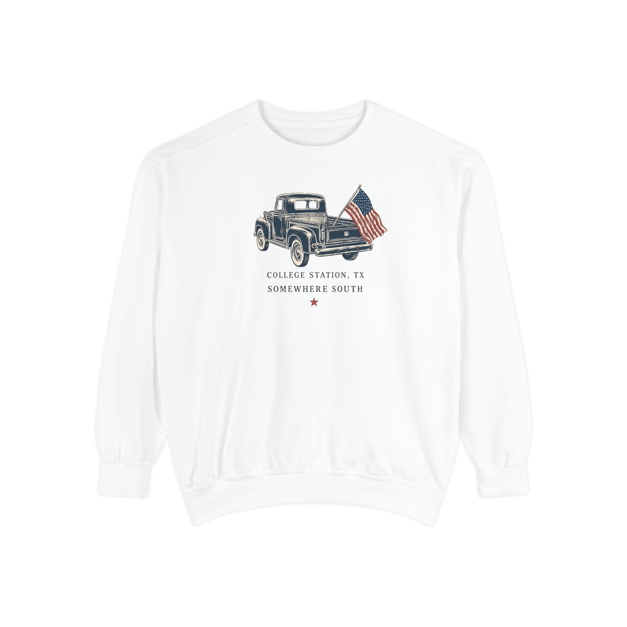 Vintage Truck Sweatshirt — College Station, TX with American Flag
