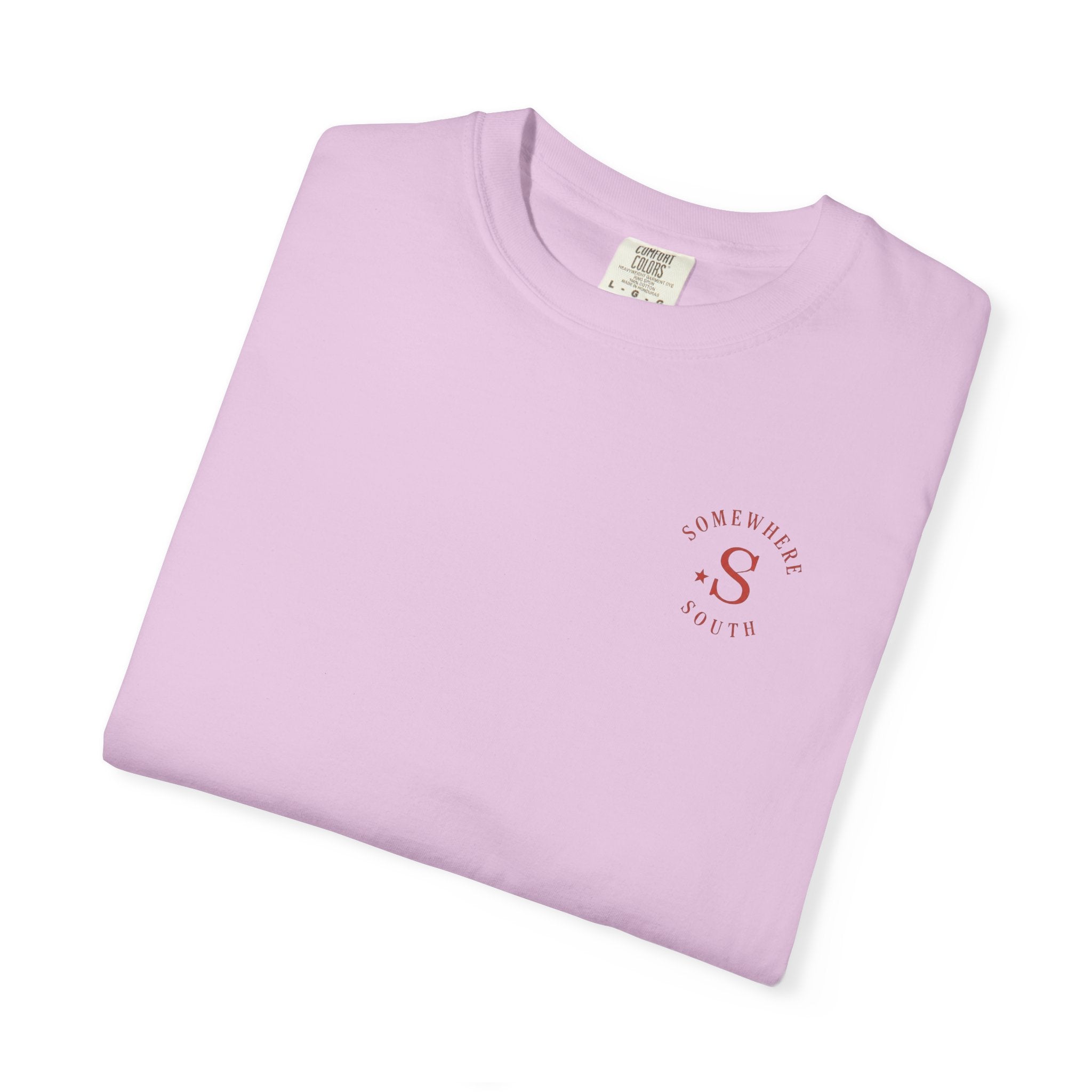 Somewhere South Lake Scene T‑Shirt — American Flag Sunset Graphic Tee