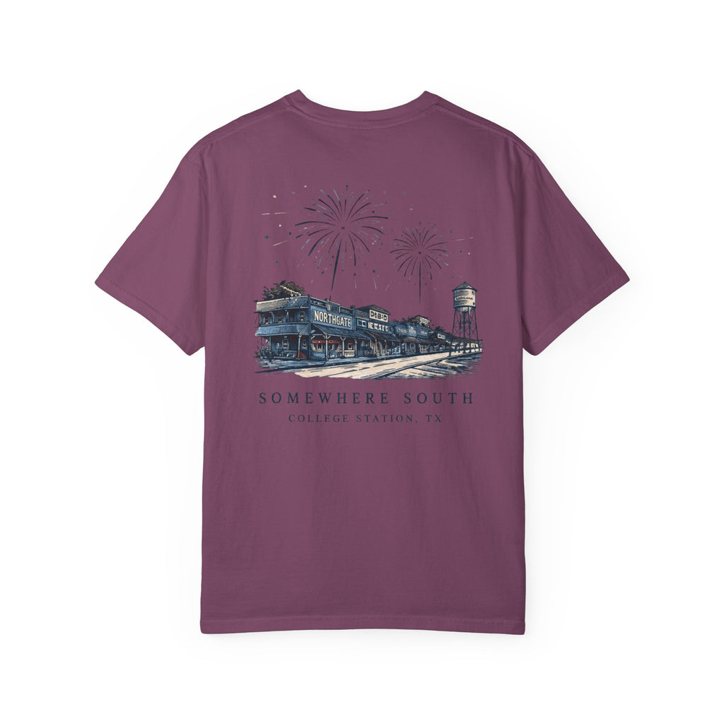 Somewhere South College Station T-Shirt — Scenic Fireworks Comfort Tee