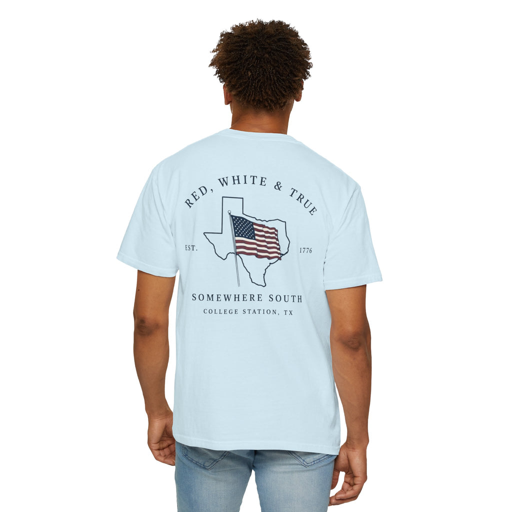 Red, White & True T-Shirt — Somewhere South Texas Flag Design