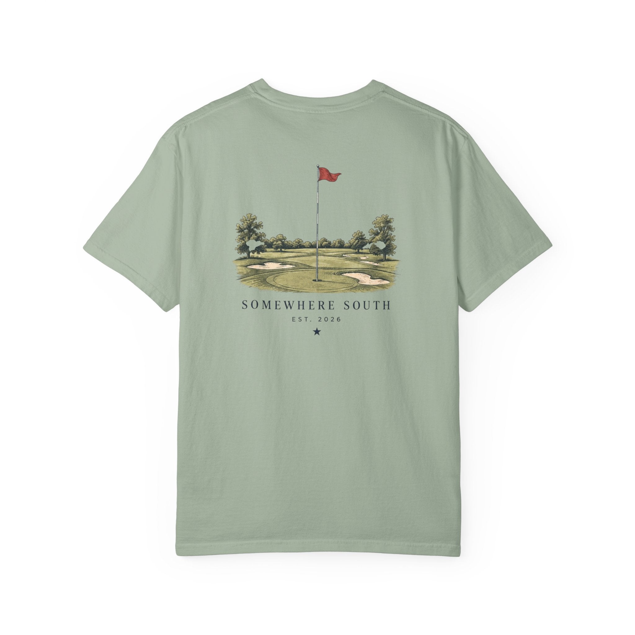 Golf Green Illustration T-Shirt — "Somewhere South" Back Print