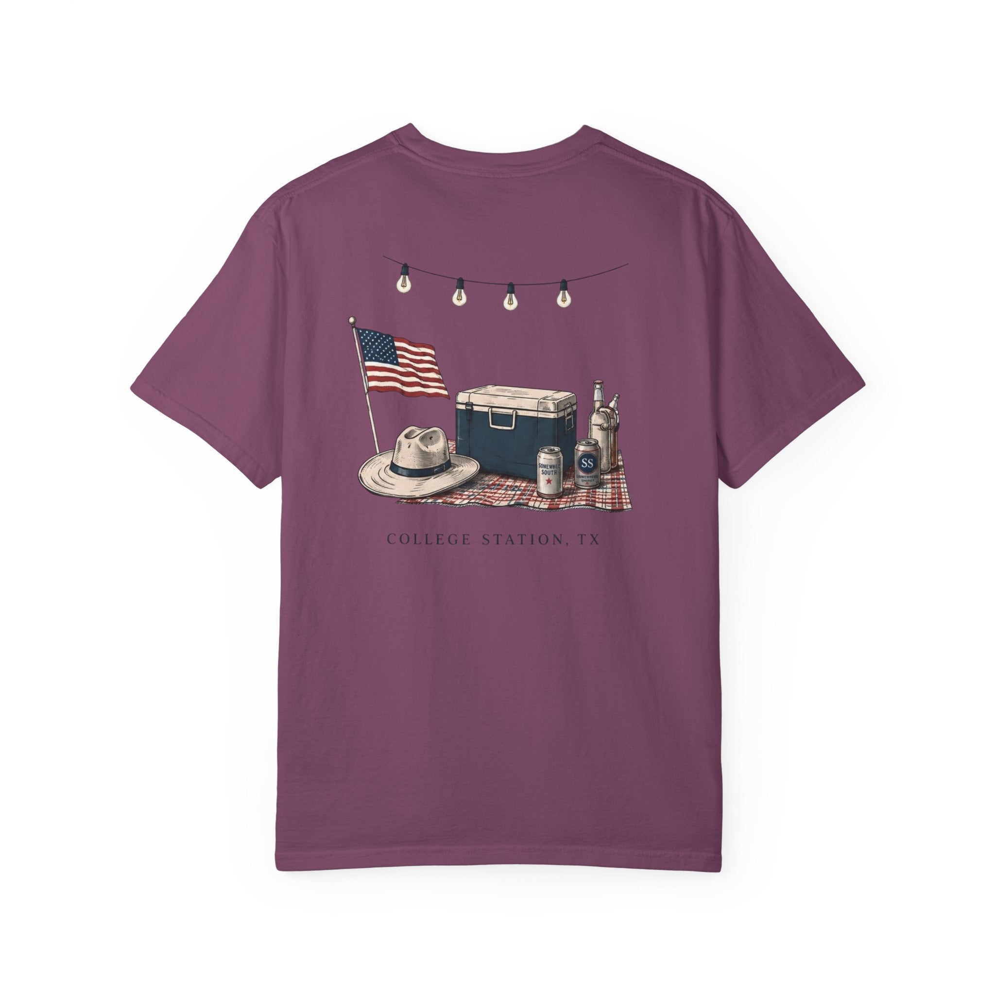 Patriotic Tailgate T-Shirt — "Good Times, Cold Drinks" College Station Graphic