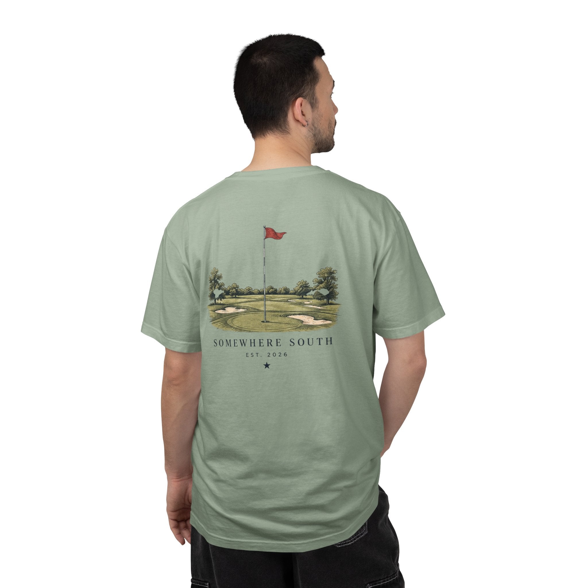 Golf Green Illustration T-Shirt — "Somewhere South" Back Print