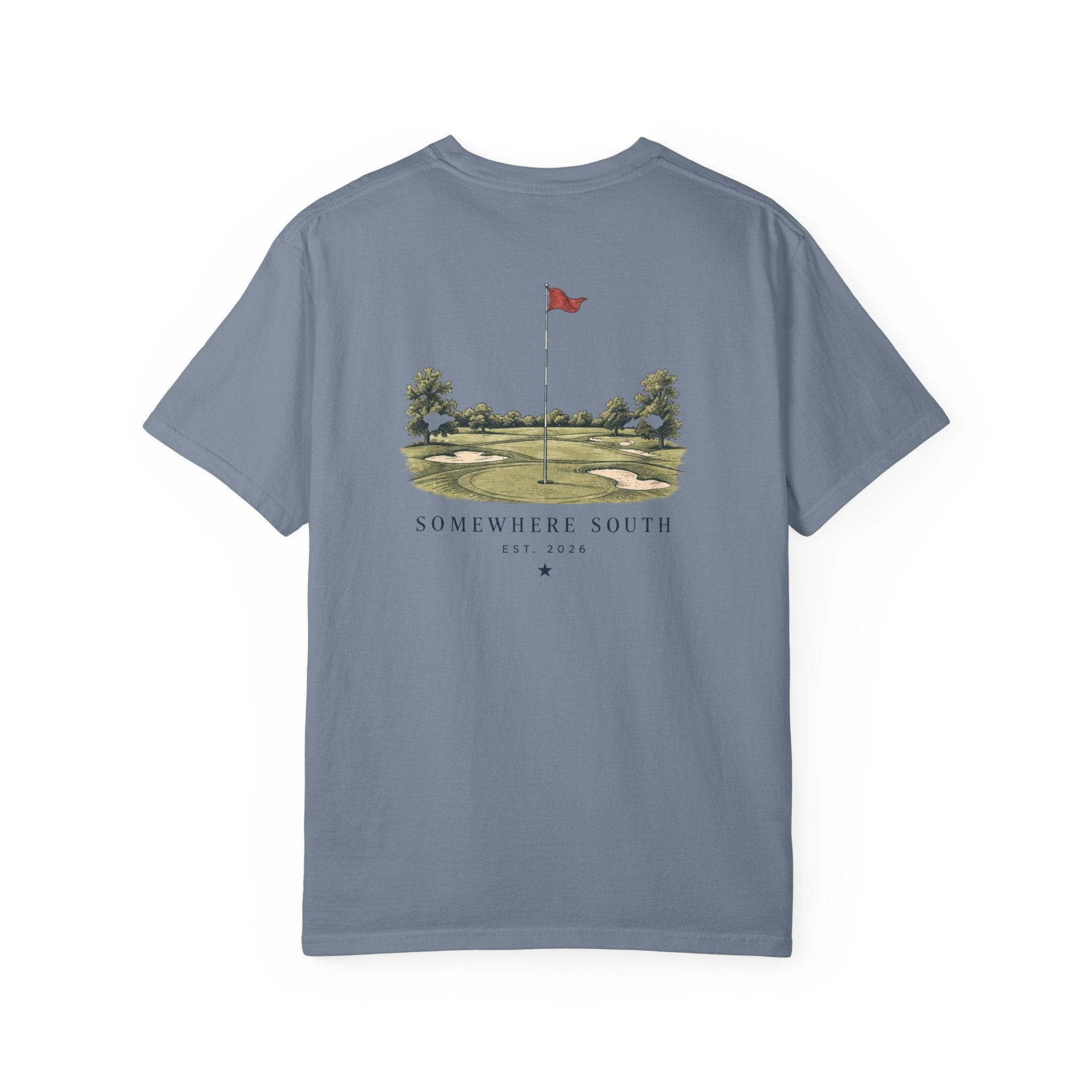 Golf Green Illustration T-Shirt — "Somewhere South" Back Print