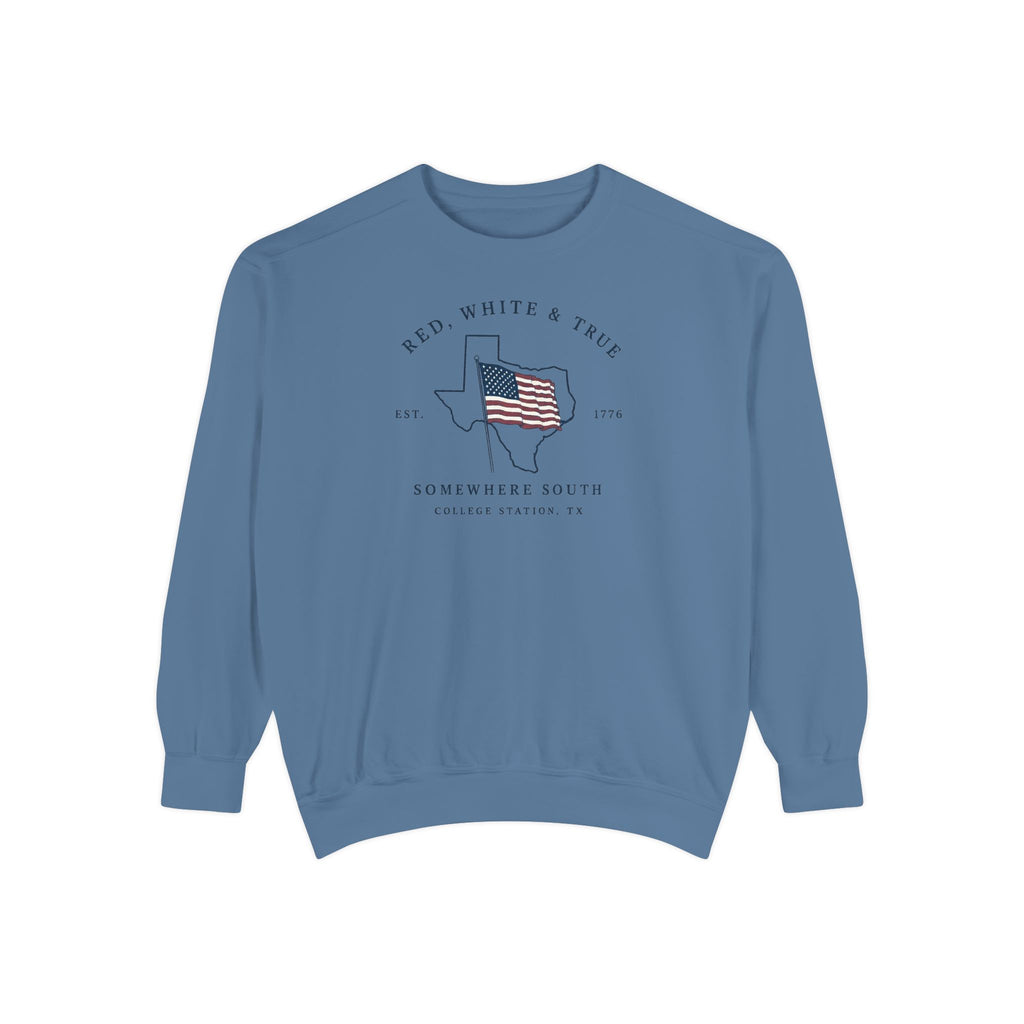 Red, White & True Sweatshirt — American Flag Texas Graphic Crewneck